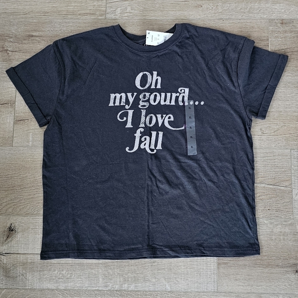 Fifth Sun Size XL T-Shirt Oh my gourd I love fall Funny Pumpkin Autumn Gray